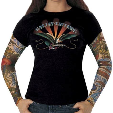 Harley Davidson Womens Anchored Tattoo Layer Look Black Long Sleeve T
