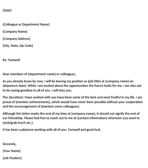 Sample Farewell Letter Saying Goodbye To Colleagues With Template