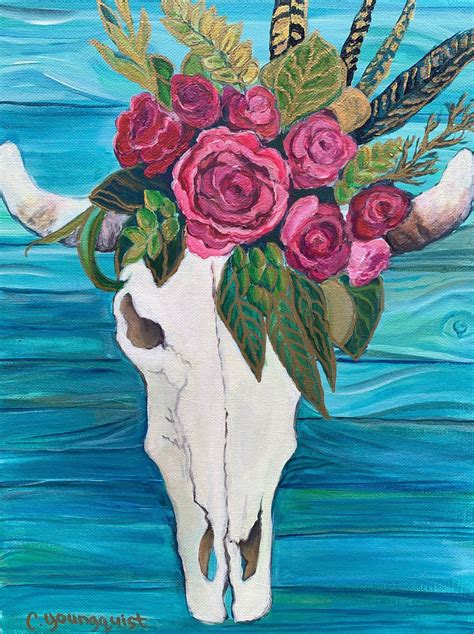 12x16 Giclee On Canvas Printturquoise Cowskull Etsy In 2021 Boho