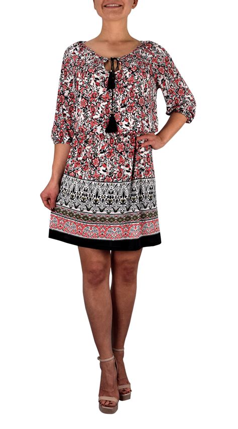 Bohemian Floral Pattern Long Sleeve Coral Midi Dress With