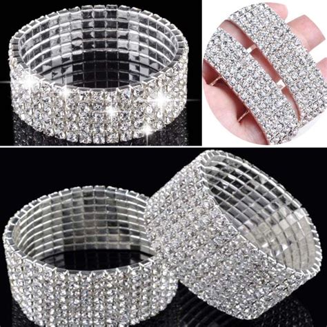 458 Rows Crystal Rhinestone Bracelet Bangle Bling Wristband Women