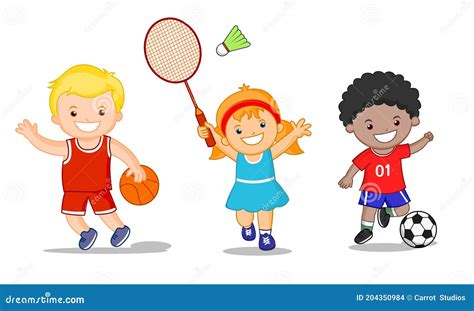 Happy Kids Cartoon Illustration Sports Kids Stock Vector