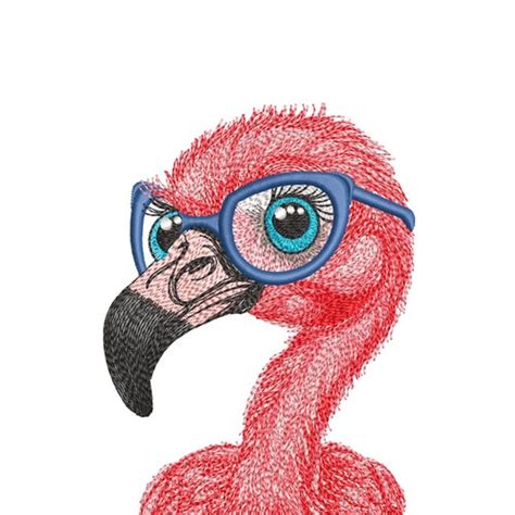 Machine Embroidery Flamingo With Glasses Bird Machine Etsy