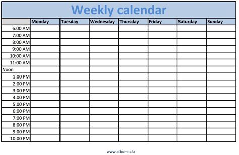 Blank Time Slot Week Schedules Example Calendar Printable