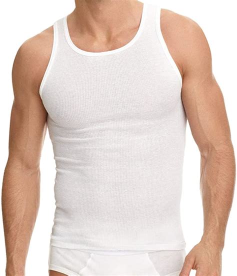 Mens 100 Cotton Tank Top A Shirt Wife Beater Undershirt Ribbed Black 6 Pack White Large At