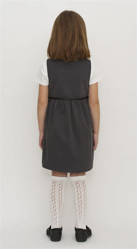 Organic School Uniform Grey Pinafore Dress With A Bow