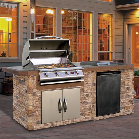 Cal Flame 7 Ft Natural Stone Grill Island With Tile Top And 4 Burner