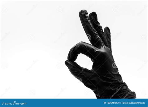 Female Hand In Black Glove Show Gestures Signs And Symbols Isolated On