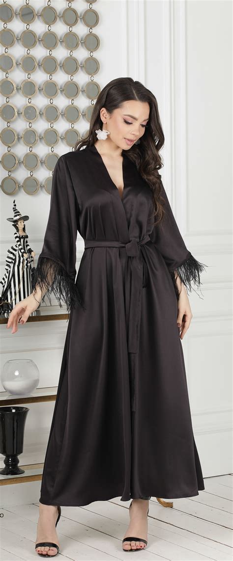 Long Silk Robe Black Satin Robe Boudoir Long Robe Silk Etsy
