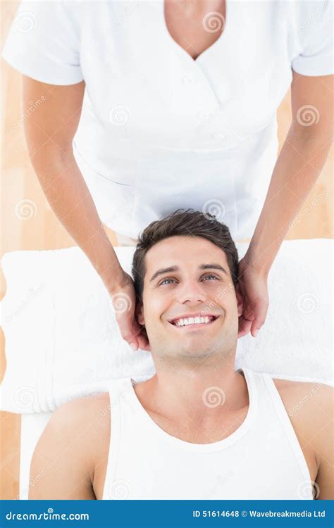 Smiling Man Receiving Neck Massage Stock Photo Image Of Adult Examining