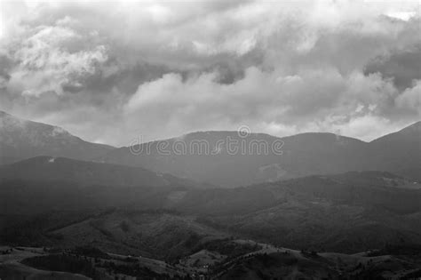 Cloudy Carpathian Mountains Landscape Chornogora Ridge Black And