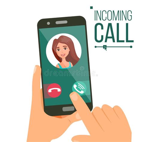 Incoming Call Vector Woman Face On Mobile Smartphone Screen Calling
