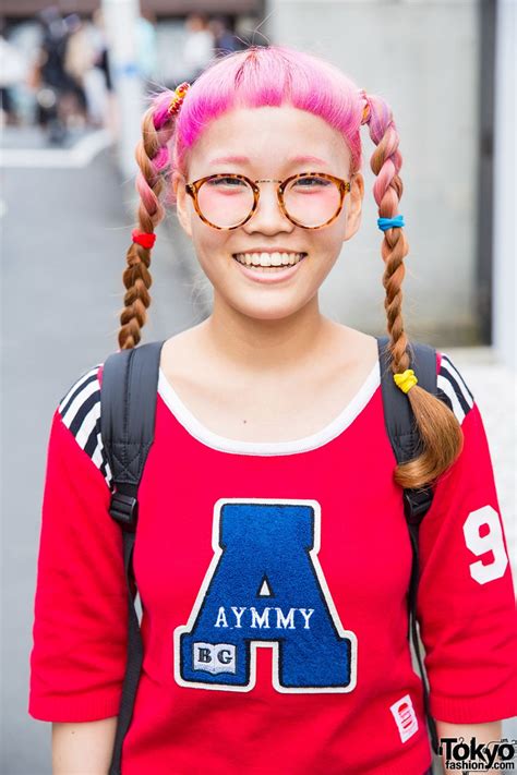 Pink Braids And Glasses W Aymmy Top Plaid Skirt Spinns And Powerpuff Girls In Harajuku Tokyo