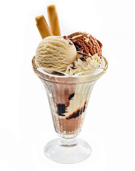 Chocolate And Vanilla Ice Cream Sundae In Glass Stock Image Image Of