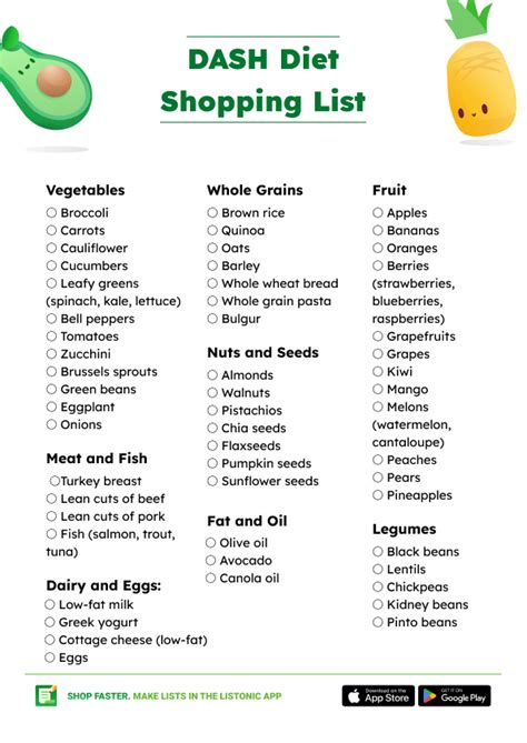 Dash Diet Food List Shopping List And Pdf Listonic