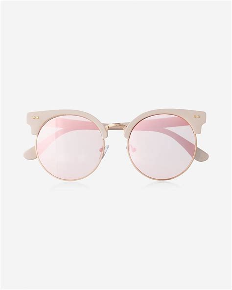 Pink Heavy Brow Mirror Lens Sunglasses By Express Mirrored Lenses