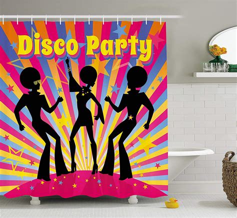 70s Party Decorations Shower Curtain Dancing People Silhouettes With