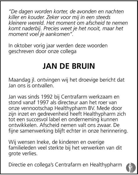 Jan De Bruin Overlijdensbericht En Condoleances Mensenlinq Nl