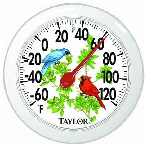 Taylor 5632 Cardinal Bunting Dial Outdoor Wall Thermometer 6 Clear