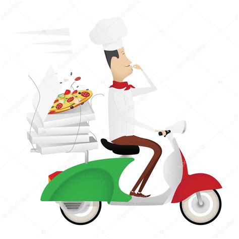 Funny Italian Chef Delivering Pizza On Moped ⬇ Vector Image By © Ivan