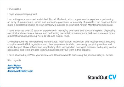 Aircraft Mechanic Cover Letter Examples Get The Job