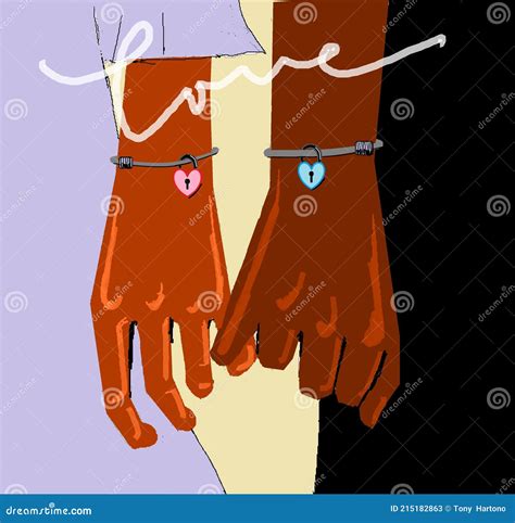 Illustration of a Couple Bound by a Love Lock Bracelet Stock