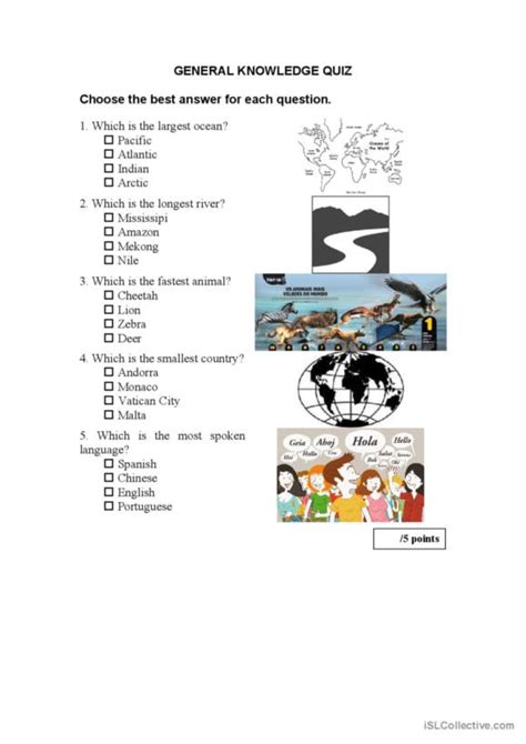 25 General Knowledge English Esl Worksheets Pdf And Doc