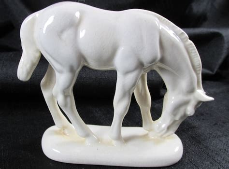 Vintage Ceramic Horse Figurine In All White By Artandvintagetoday