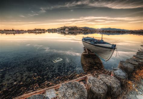 Wallpaper Sunlight Boat Sunset Sea Bay Lake Water Shore