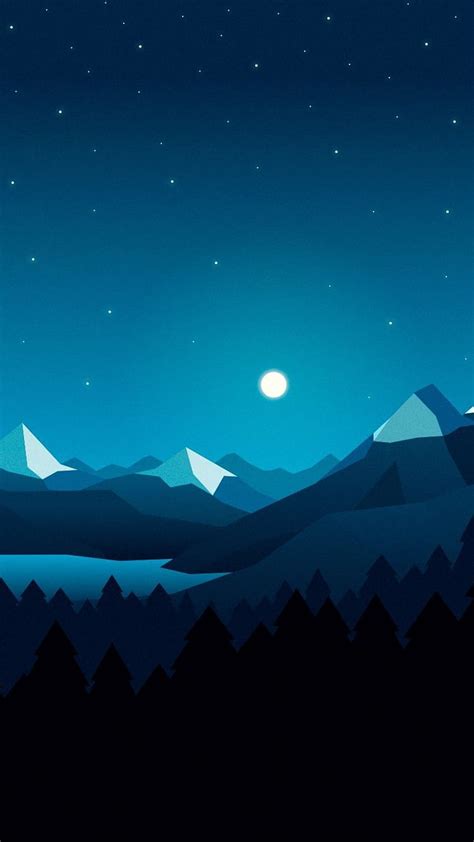 Moon Over Mountains Bintang Seni Digital Iphone Minimalis Minimal