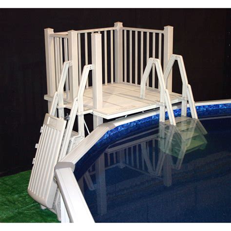The top rails themselves all attach pretty much in the same probably the biggest mistake people make when building a deck for their above ground pool is they run the decking boards over the pool's top rails. VinylWorks 5 x 5 Ft Resin Deck Kit with Steps and Gate ...