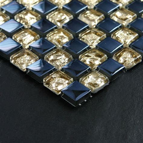 Crystal Glass Mosaic Tile Sheets Gold And Blue Bathroom