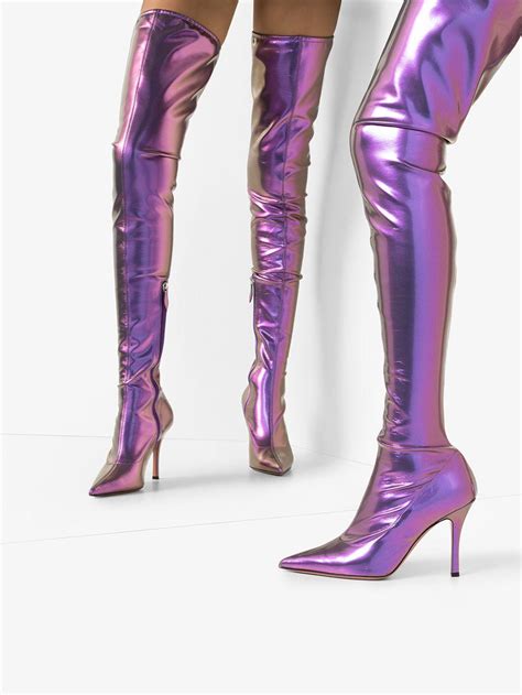 Amina Muaddi Purple Ami 95 Metallic Thigh High Boots Lyst