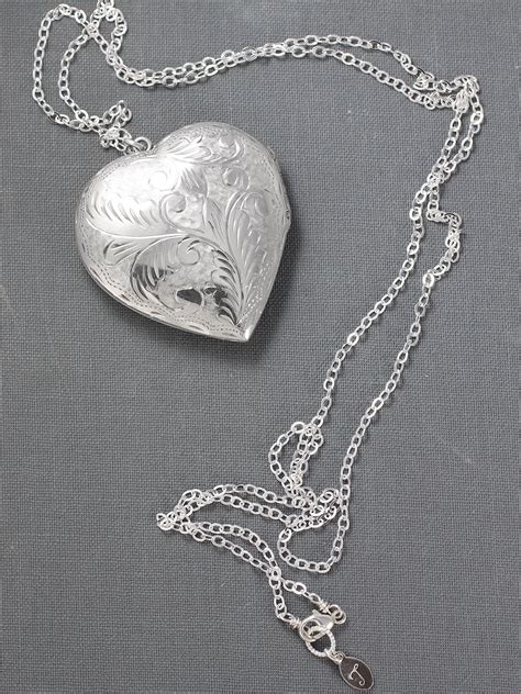 Extra Large Heart Sterling Silver Locket Necklace Vintage Big Heart Picture Pendant Heart