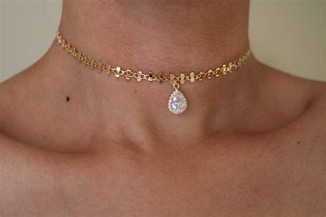 Cz Diamond Drop Chain Choker Jewelry Choker Pendant Choker Necklace