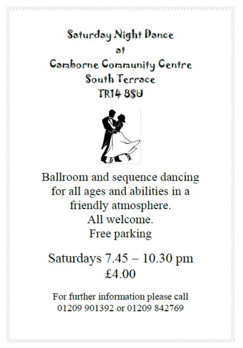 Saturday Night Dance Camborne Community Centre Gwinear Gwithian Parish Council