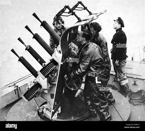 Royal Navy World War Two An Anti Aircraft Gun In Action Stock Photo