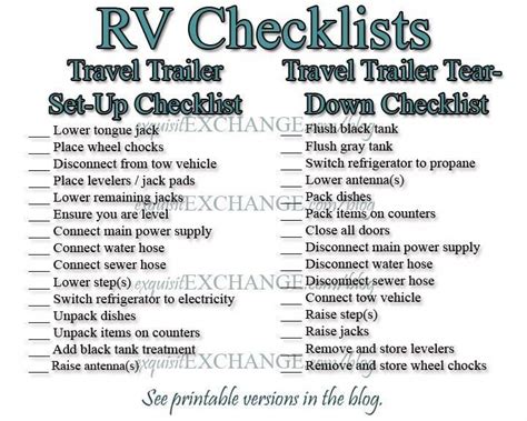Free Printable Rv Setup Checklist Printable World Holiday