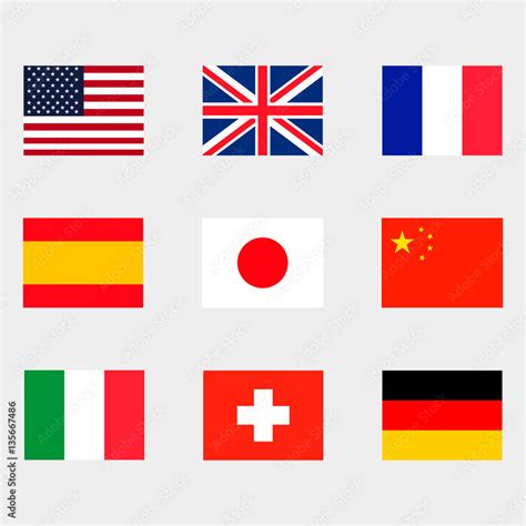 9 National Flags Usa United Kingdom France Spain Japan China
