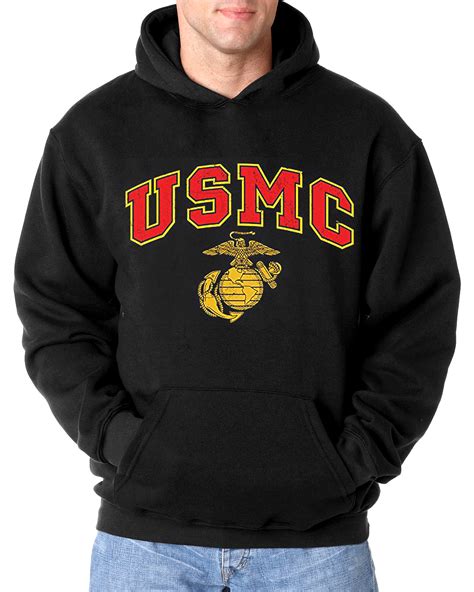 Usmc Marines Black Hoodie Large Black Black Hooded Sweatshirt