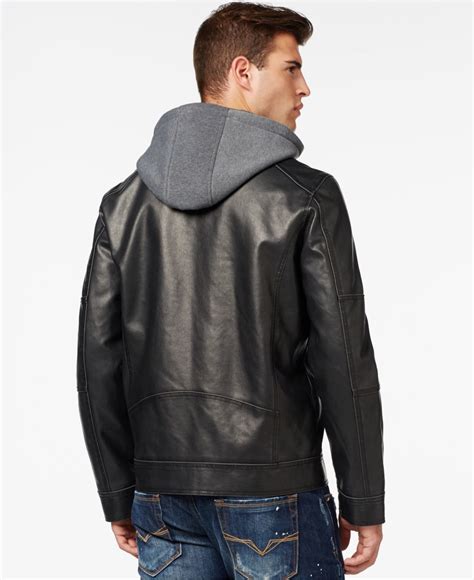 Guess Faux Leather Moto Jacket In Black For Men Lyst