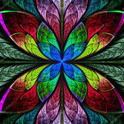 Fotos De Flor Fractal Multicolor Simétrica En Estilo Vitral Co