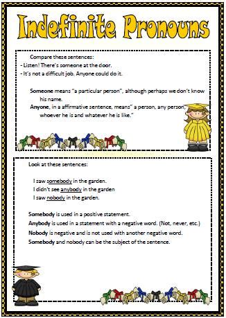 indefinite pronouns elementary worksheet