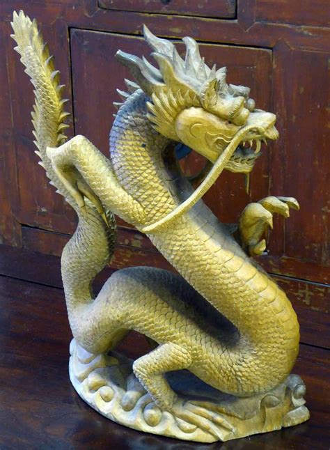 Carved Dragon Chinese Hardwood 59cm H X 41cm L Minor Faults