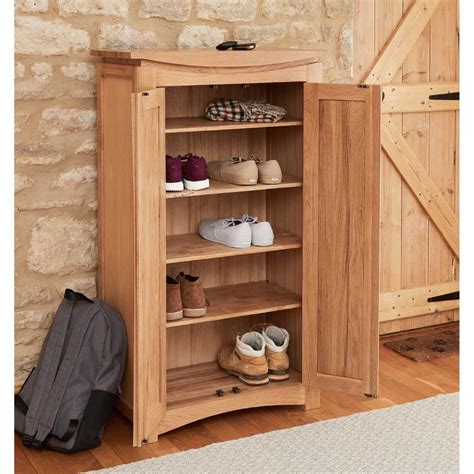 Tall Slim Light Solid Oak Shoe Storage Cupboard Cabinet 2 Doors H118 X