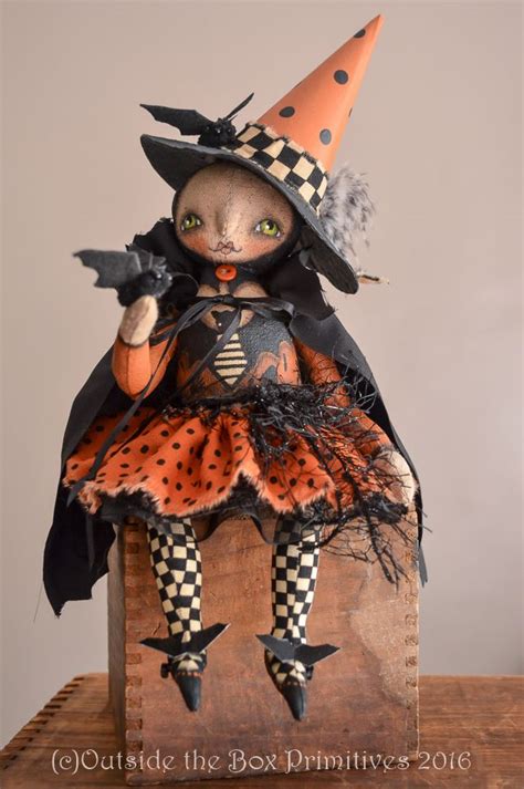 Primitive Witch Doll Halloween Witch Doll Bat Themed By Robin Seeber