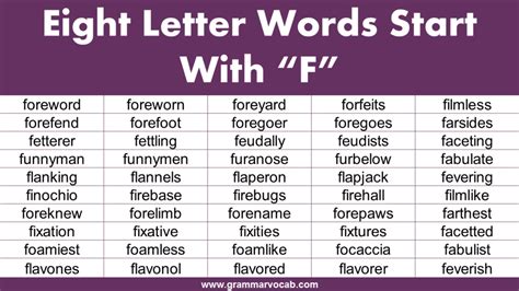 Eight Letter Words Starting With F Grammarvocab