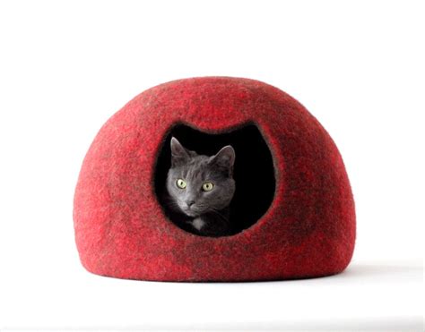Red Cat Cave Felted Wool Cat House Pet Holiday Christmas Etsy