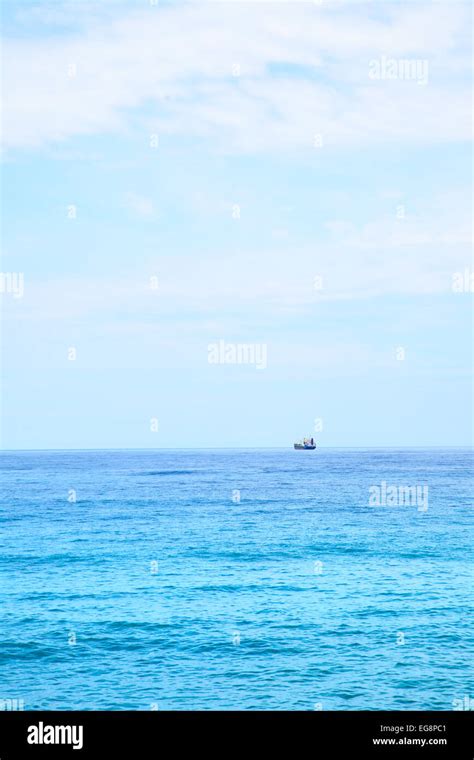 Mediterranean Sea And Ship On The Horizon Stock Photo Alamy