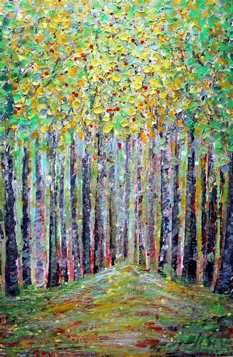 Forest Green Spring Day Original Painting Trees Landscape Spring Summer